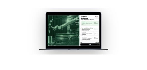 CoWelder configurator on a laptop, showing a branded Mercura sales experience